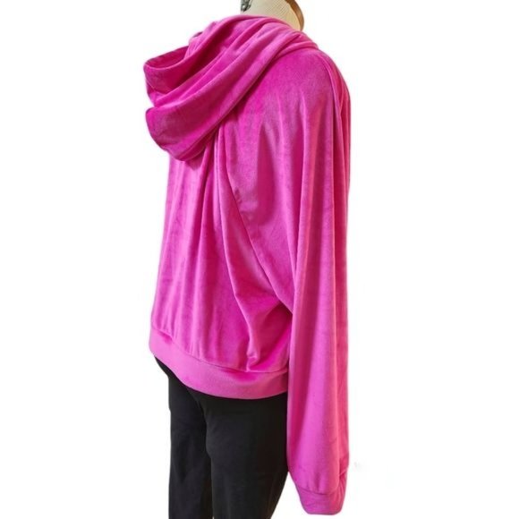 VICTORIA'S SECRET Hot Pink Velour cropped  Zip Up Hoodie Size XXL - Picture 7 of 13